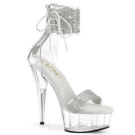 Pleaser DELIGHT-627RS Sandali Con Plateau Trasparente Strass Trasparente Argento EU-36 / US-6
