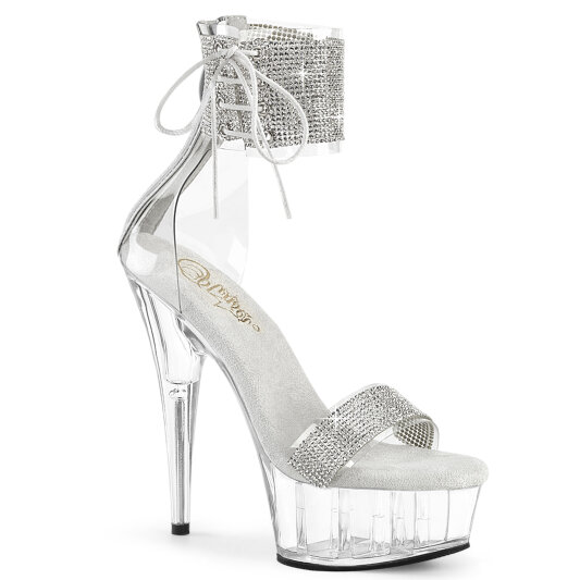 Pleaser DELIGHT-627RS Sandali Con Plateau Trasparente Strass Trasparente Argento EU-37 / US-7