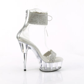 Pleaser DELIGHT-627RS Sandali Con Plateau Trasparente Strass Trasparente Argento EU-37 / US-7