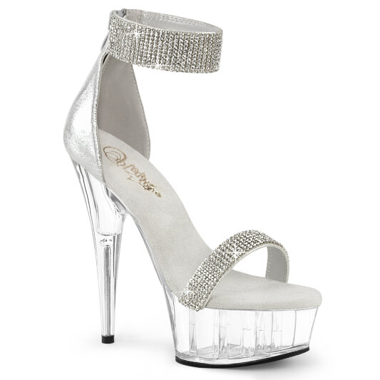 Pleaser DELIGHT-641 Sandali Con Plateau Tessuto Trasparente Argento EU-40 / US-10