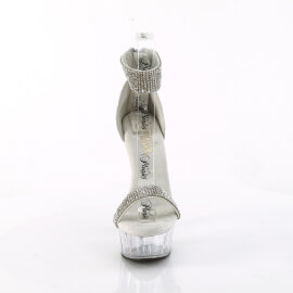 Pleaser DELIGHT-641 Sandali Con Plateau Tessuto Trasparente Argento EU-40 / US-10