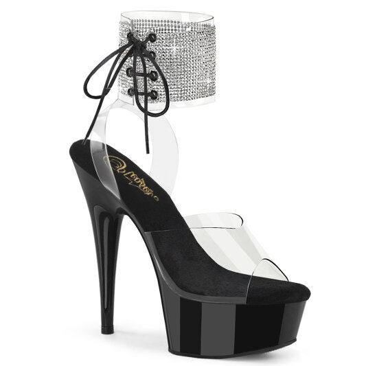 Pleaser DELIGHT-691-2RS Sandali Con Plateau Trasparente Strass Nero EU-35 / US-5