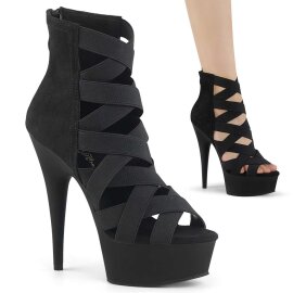Pleaser Sandali DELIGHT-600-24 Scamosciato-Fascia Elastica Nera/Nero Opaco EU-38 / US-8