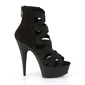 Pleaser Sandali DELIGHT-600-24 Scamosciato-Fascia Elastica Nera/Nero Opaco EU-38 / US-8