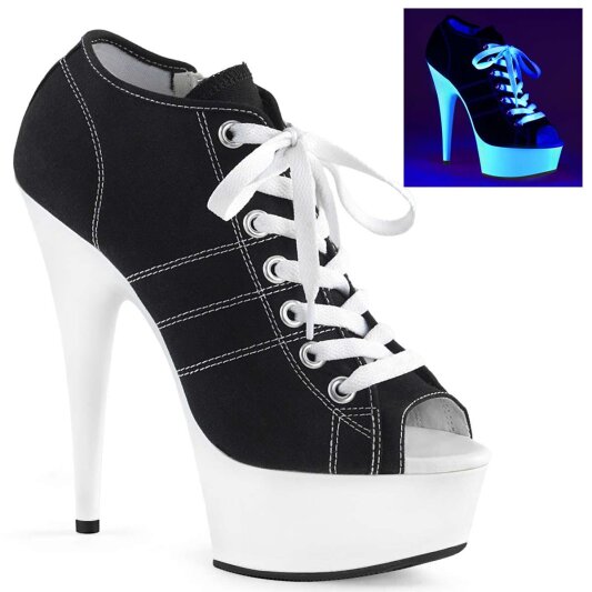 Pleaser DELIGHT-600SK-01 Stivaletti - Tela Nera/Bianco Neon EU-35 / US-5