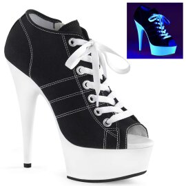 Pleaser DELIGHT-600SK-01 Stivaletti - Tela Nera/Bianco Neon EU-35 / US-5