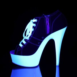 Pleaser DELIGHT-600SK-01 Stivaletti - Tela Nera/Bianco Neon EU-35 / US-5