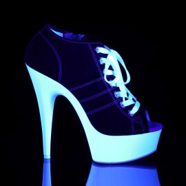 Pleaser DELIGHT-600SK-01 Stivaletti - Tela Nera/Bianco Neon EU-35 / US-5