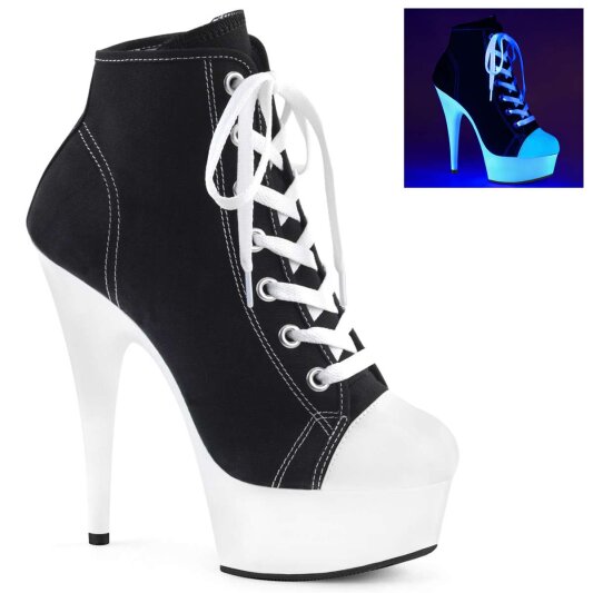 Pleaser DELIGHT-600SK-02 Stivaletti - Tela Nera/Bianco Neon EU-35 / US-5