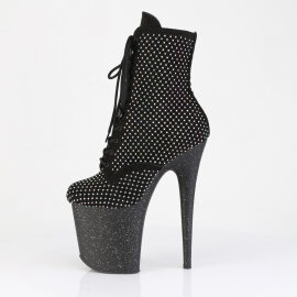 Pleaser FLAMINGO-1020RM Stivaletti Con Plateau Similpelle Strass Rete Nero EU-35 / US-5