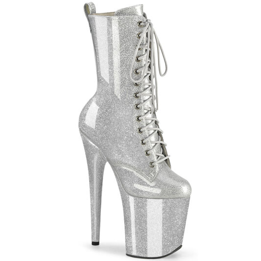 Pleaser FLAMINGO-1040GP Stivaletti Con Plateau Vernice Glitter Argento EU-35 / US-5