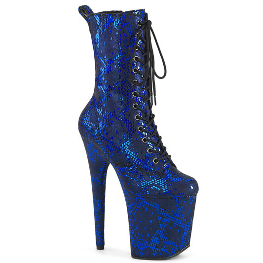 Pleaser FLAMINGO-1040SPF Stivaletti Con Plateau Tessuto Metallizzato Pitonato Blu EU-36 / US-6