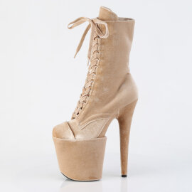 Pleaser FLAMINGO-1045VEL Stivaletti Con Plateau Velluto Beige EU-35 / US-5