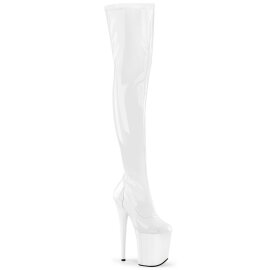 Pleaser FLAMINGO-3000 Stivali Sopra Il Ginocchio Con Plateau Vernice Bianco EU-35 / US-5