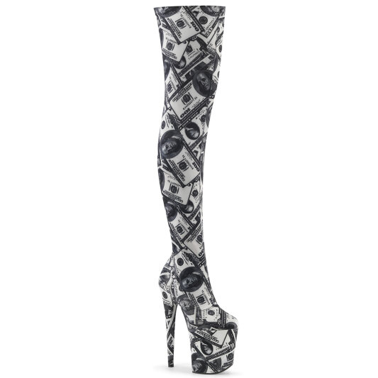 Pleaser FLAMINGO-3000DP Stivali Sopra Il Ginocchio Con Plateau Tessuto Nero Bianco EU-40 / US-10