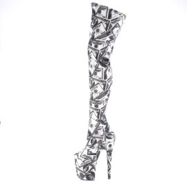 Pleaser FLAMINGO-3000DP Stivali Sopra Il Ginocchio Con Plateau Tessuto Nero Bianco EU-40 / US-10