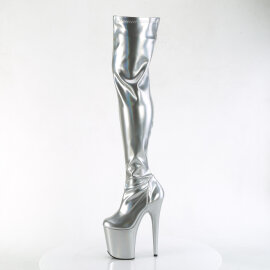 Pleaser FLAMINGO-3000HWR Stivali Sopra Il Ginocchio Con Plateau Holo Argento EU-41 / US-11