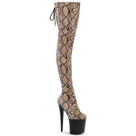 Pleaser FLAMINGO-3008SP-BT Stivali Sopra Il Ginocchio Con Plateau Pitonato Marrone EU-35 / US-5