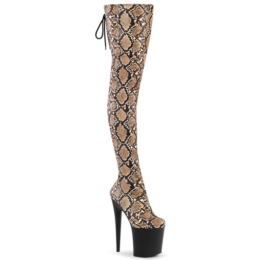 Pleaser FLAMINGO-3008SP-BT Stivali Sopra Il Ginocchio Con Plateau Pitonato Marrone EU-38 / US-8