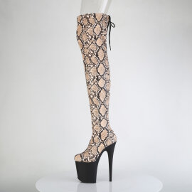 Pleaser FLAMINGO-3008SP-BT Stivali Sopra Il Ginocchio Con Plateau Pitonato Marrone EU-38 / US-8