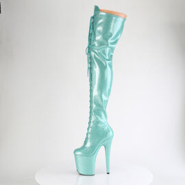 Pleaser FLAMINGO-3020GP Stivali Sopra Il Ginocchio Con Plateau Vernice Glitter Turchese EU-42 / US-12