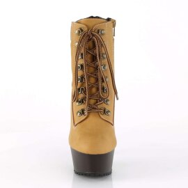 Pleaser DELIGHT-600TL-02 Stivaletti - Similpelle Nabuk Marroncino/Marrone Scuro Opaco EU-35 / US-5