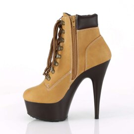Pleaser DELIGHT-600TL-02 Stivaletti - Similpelle Nabuk Marroncino/Marrone Scuro Opaco EU-35 / US-5