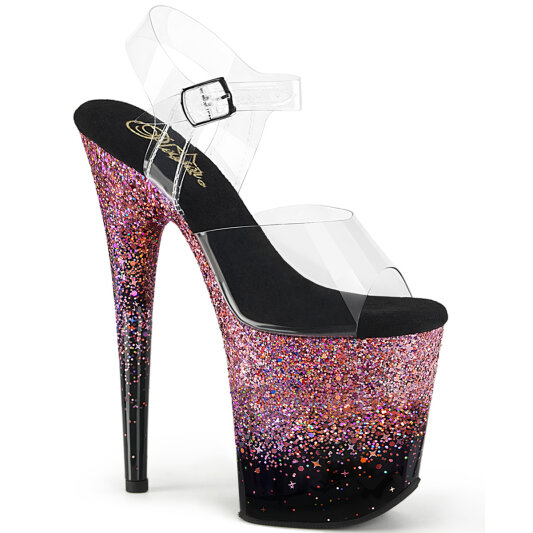 Pleaser FLAMINGO-808SS Sandali Con Plateau Trasparente Glitter Rosa EU-35 / US-5