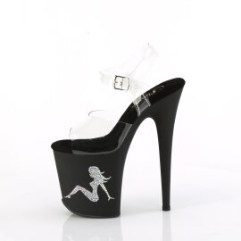 Pleaser FLAMINGO-808TGRS Sandali Con Plateau Trasparente Strass Nero Argento EU-35 / US-5