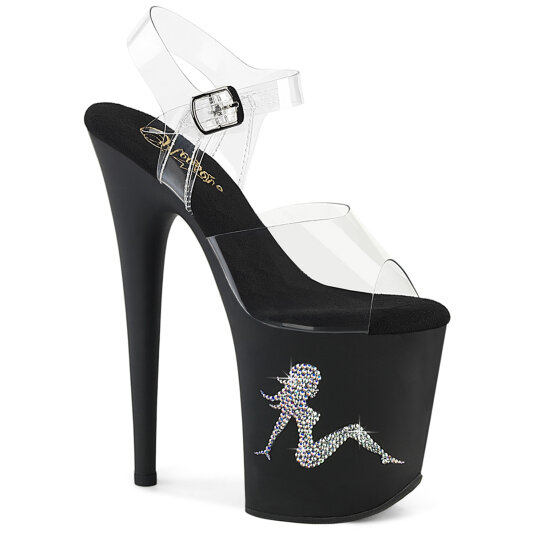 Pleaser FLAMINGO-808TGRS Sandali Con Plateau Trasparente Strass Nero Argento EU-38 / US-8