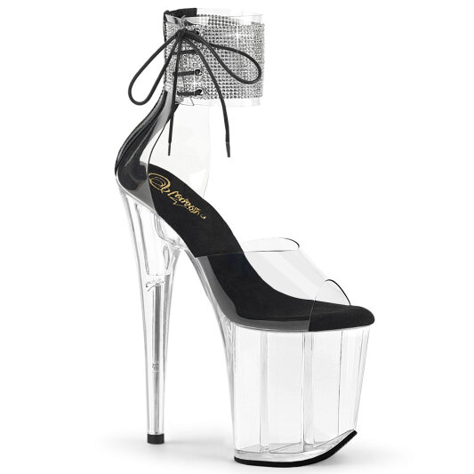 Pleaser FLAMINGO-824RS Sandali Con Plateau Trasparente Strass Trasparente Nero EU-35 / US-5