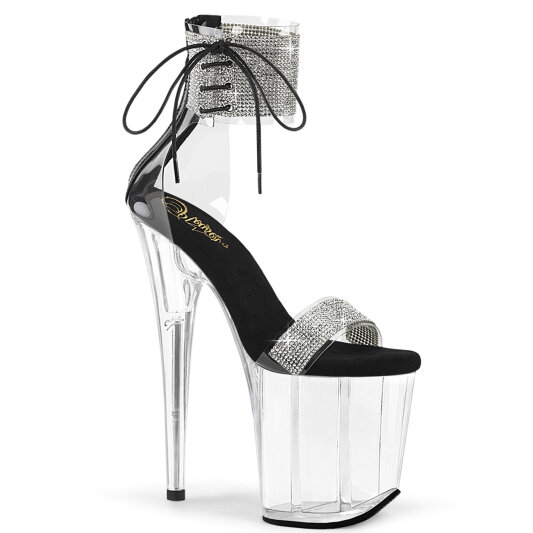 Pleaser FLAMINGO-827RS Sandali Con Plateau Trasparente Strass Argento Nero EU-35 / US-5