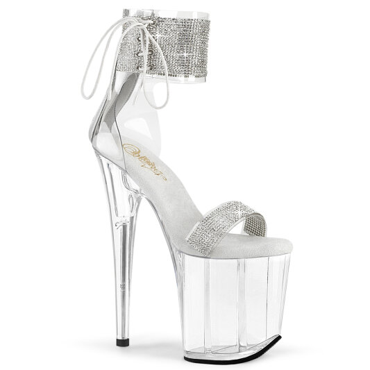 Pleaser FLAMINGO-827RS Sandali Con Plateau Trasparente Strass Argento EU-35 / US-5