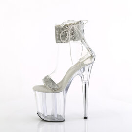 Pleaser FLAMINGO-827RS Sandali Con Plateau Trasparente Strass Argento EU-35 / US-5