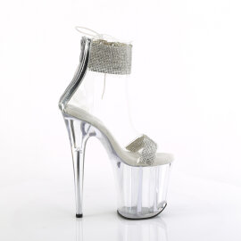 Pleaser FLAMINGO-827RS Sandali Con Plateau Trasparente Strass Argento EU-35 / US-5