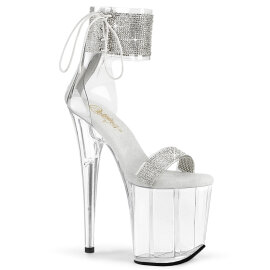 Pleaser FLAMINGO-827RS Sandali Con Plateau Trasparente Strass Argento EU-41 / US-11