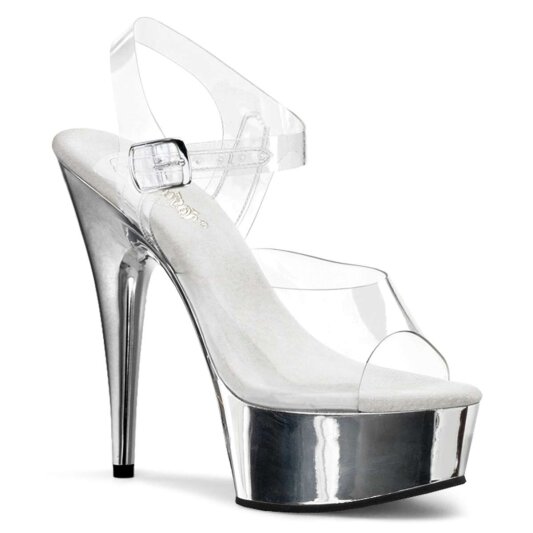 Pleaser Sandali DELIGHT-608 Trasparente/Argento Cromato EU-35 / US-5