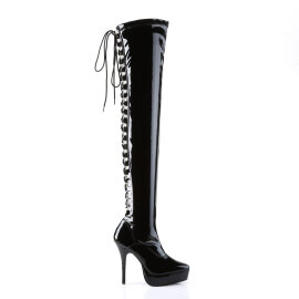 Devious INDULGE-3063 Stivali Sopra Il Ginocchio Con Plateau Vernice Nero EU-40 / US-10