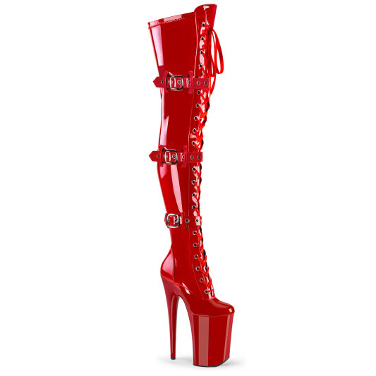 Pleaser INFINITY-3028 Stivali Sopra Il Ginocchio Con Plateau Vernice Rosso EU-38 / US-8
