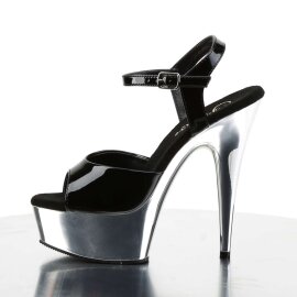 Pleaser Sandali DELIGHT-609 Nero/Argento Cromato EU-38 / US-8