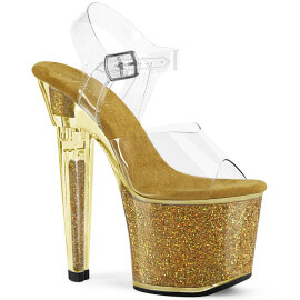 Pleaser LOVESICK-708SG Sandali Con Plateau Trasparente Glitter Strass Oro EU-35 / US-5