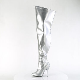 Pleaser SEDUCE-3000WC Stivali Sopra Il Ginocchio Metallizzato Similpelle Argento EU-37 / US-7