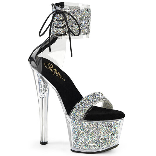 Pleaser SKY-327RSI Sandali Con Plateau Strass Argento Nero EU-37 / US-7