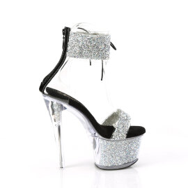 Pleaser SKY-327RSI Sandali Con Plateau Strass Argento Nero EU-37 / US-7