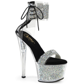 Pleaser SKY-327RSI Sandali Con Plateau Strass Argento...