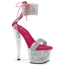 Pleaser SKY-327RSI Sandali Con Plateau Strass Argento...