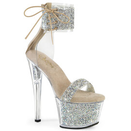 Pleaser SKY-327RSI Sandali Con Plateau Strass Argento...