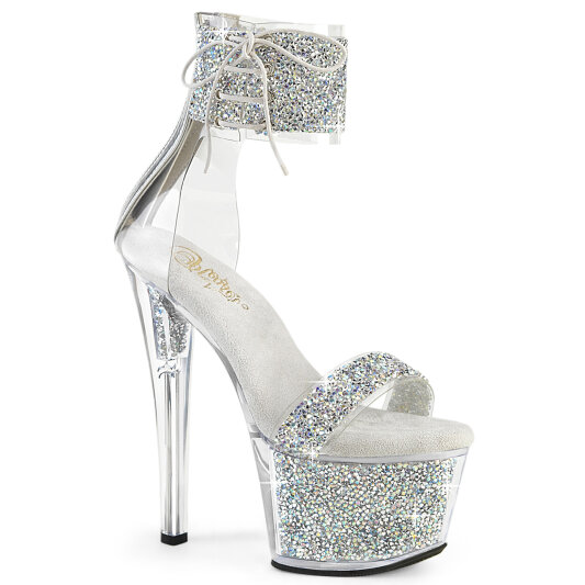 Pleaser SKY-327RSI Sandali Con Plateau Strass Argento EU-40 / US-10