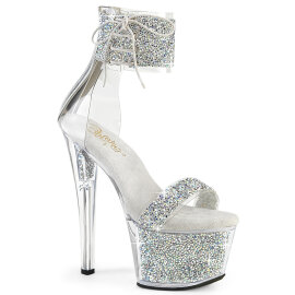 Pleaser SKY-327RSI Sandali Con Plateau Strass Argento...
