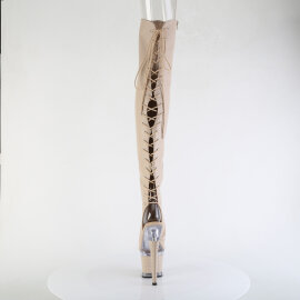 Pleaser SPECTATOR-3030 Stivali Sopra Il Ginocchio Con Plateau Similpelle Trasparente Beige EU-37 / US-7